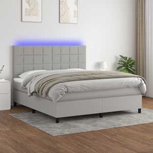 Box spring postel s matrací a LED světle šedá 180x200 cm textil - obrázek 1