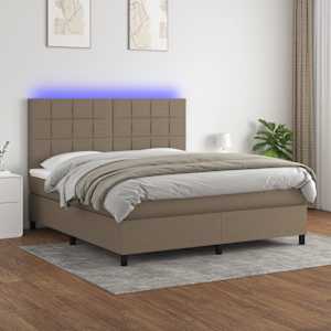 Box spring postelja z vzmetnico LED taupe 180x200 cm blago
