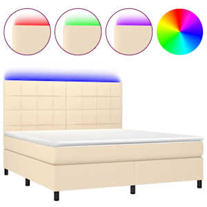 Box spring postel s matrací a LED krémová 180x200 cm textil - obrázek 2