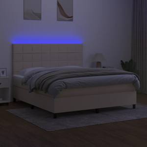 Box spring postel s matrací a LED krémová 180x200 cm textil - obrázek 4