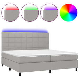 Box spring postel s matrací a LED světle šedá 200x200 cm textil - obrázek 2