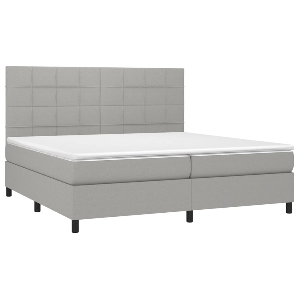 vidaXL Boxspring met matras en LED stof lichtgrijs 200x200 cm afbeelding