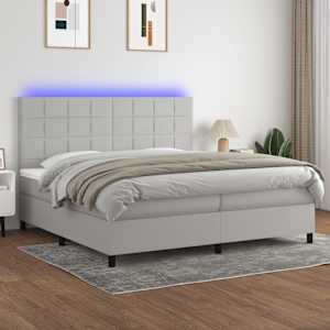 Box spring postel s matrací a LED světle šedá 200x200 cm textil - obrázek 1