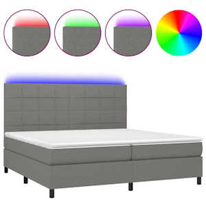 Box spring postel s matrací a LED tmavě šedá 200x200 cm textil - obrázek 2