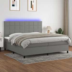 Box spring postelja z vzmetnico LED temno siva 200x200 cm blago - slika 4