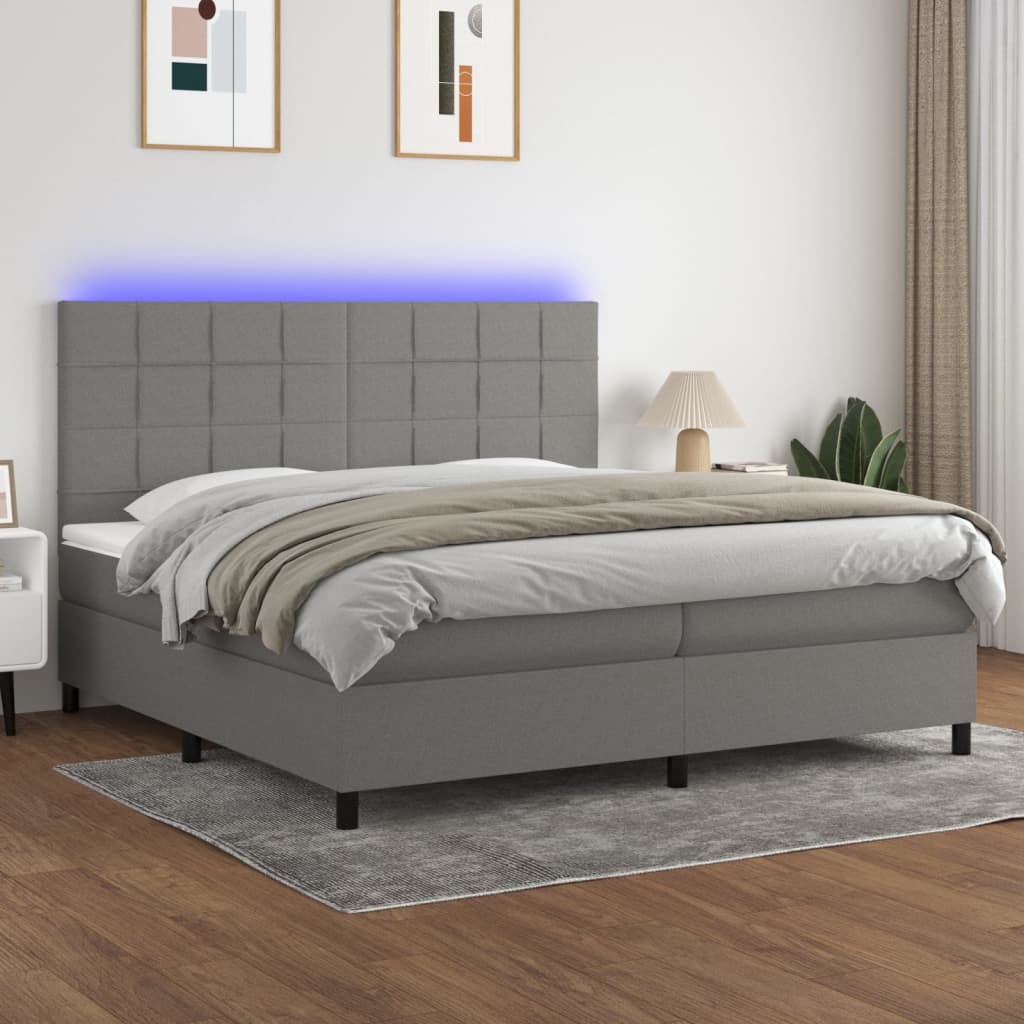 Boxspringbett mit Matratze & LED Dunkelgrau 200×200 cm Stoff