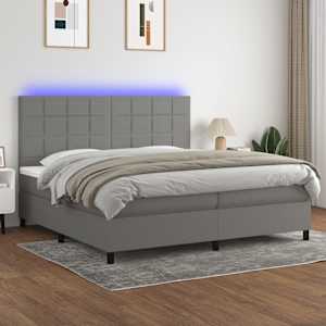 Box spring postelja z vzmetnico LED temno siva 200x200 cm blago