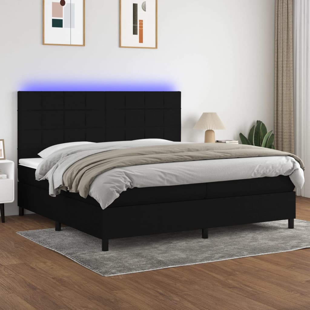 Sommier tapissier et matelas et LED Noir 200x200 cm Tissu