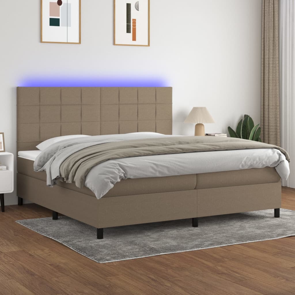 Sommier tapissier et matelas et LED Taupe 200x200 cm Tissu