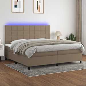 Box spring postelja z vzmetnico LED taupe 200x200 cm blago