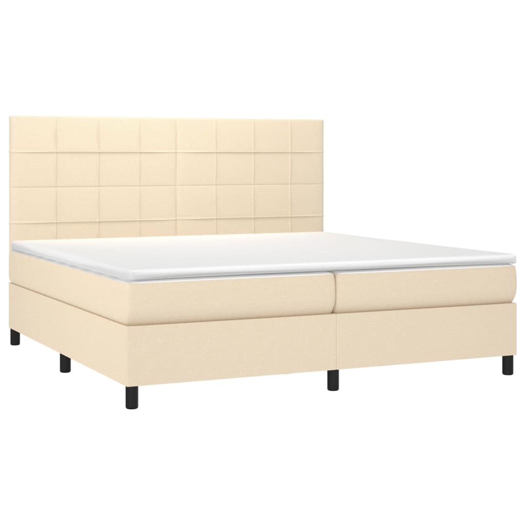 vidaXL Boxspring met matras en LED stof crèmekleurig 200x200 cm afbeelding