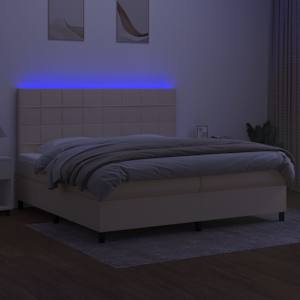 Box spring postelja z vzmetnico LED krem 200x200 cm blago - slika 4
