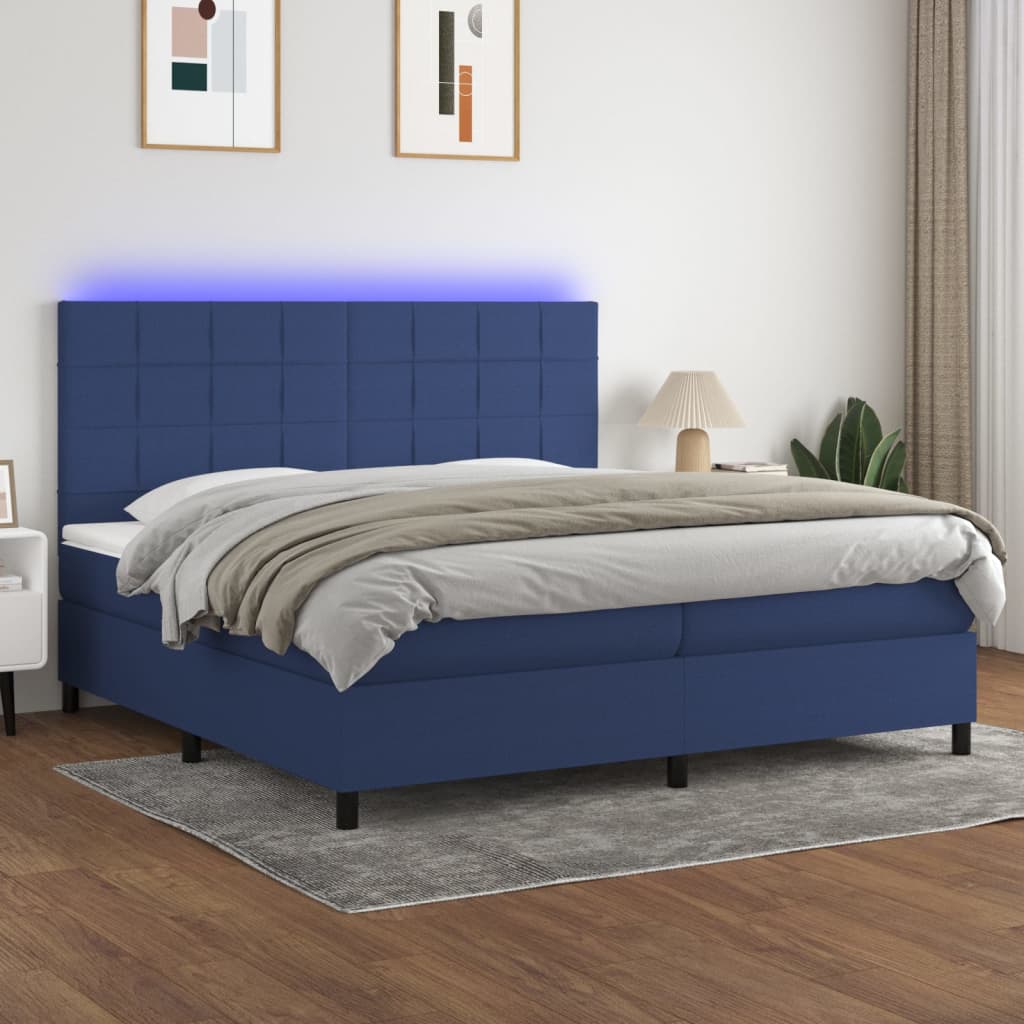 Sommier tapissier et matelas et LED Bleu 200x200 cm Tissu
