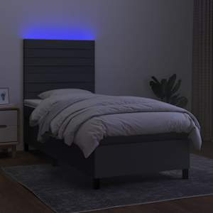 Box spring postelja z vzmetnico LED temno siva 80x200 cm blago - slika 4