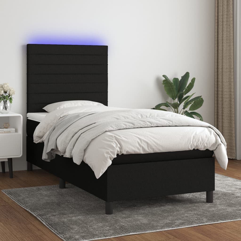 vidaXL Boxspringbett mit Matratze & LED Schwarz 80x200 cm Stoff