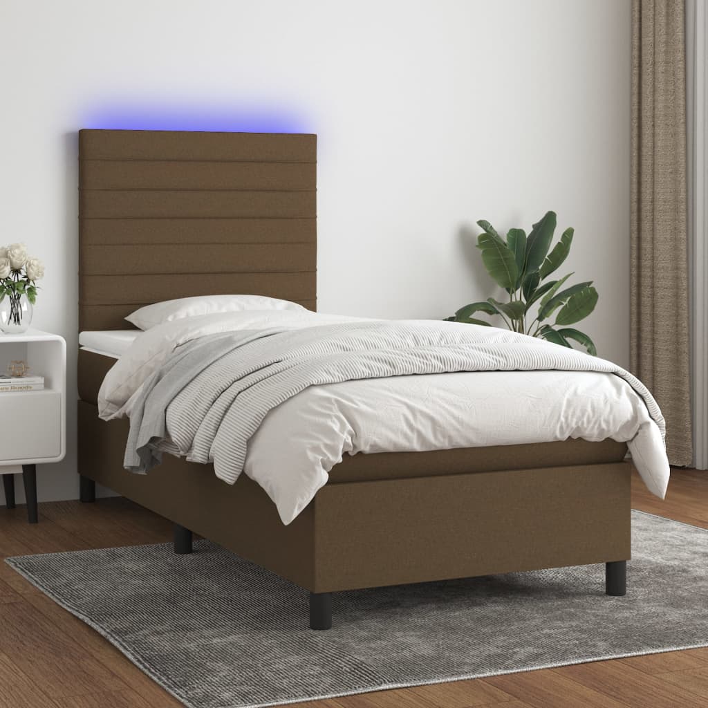 vidaXL Boxspringbett mit Matratze & LED Dunkelbraun 80x200 cm Stoff