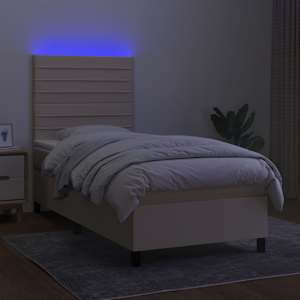 Box spring postel s matrací a LED krémová 80 x 200 cm textil - obrázek 4