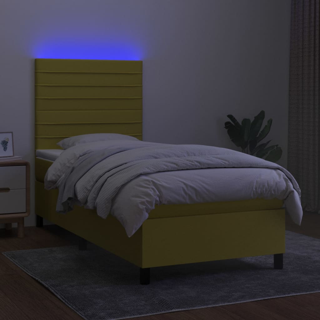 Zöld szövet rugós és LED-es ágy matraccal 80 x 200 cm 
