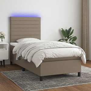 Box spring postelja z vzmetnico LED taupe 90x190 cm blago