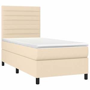 Box spring postel s matrací a LED krémová 90x190 cm textil - obrázek 3