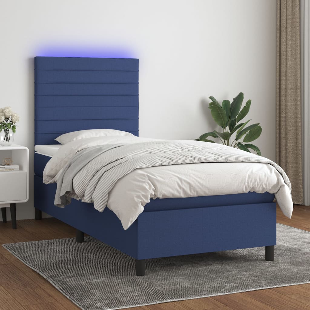 vidaXL Boxspringbett mit Matratze & LED Blau 90x190 cm Stoff