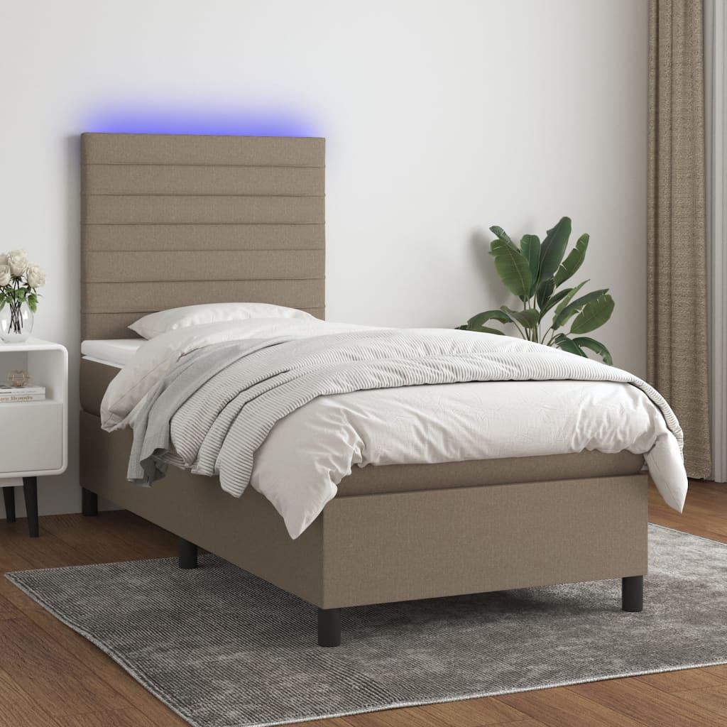 Boxspringbett mit Matratze & LED Taupe 90×200 cm Stoff