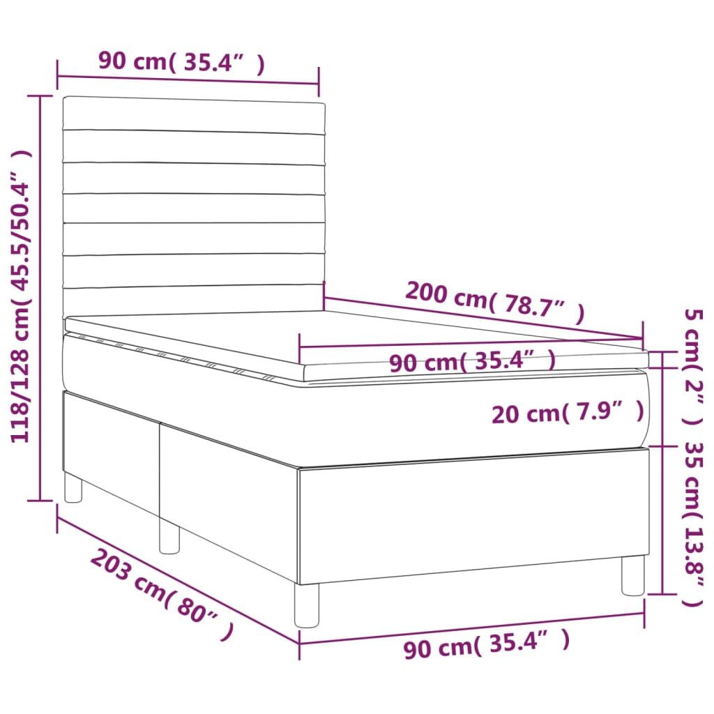 Krevet box spring s madracem LED krem 90x200 cm od tkanine