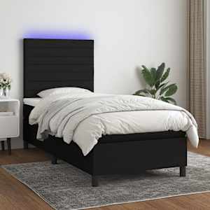 Box spring postel s matrací a LED černá 100x200 cm textil - obrázek 1