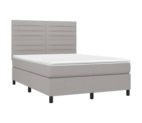 vidaXL Rams&auml;ng med madrass & LED ljusgr&aring; 140x190 cm tyg