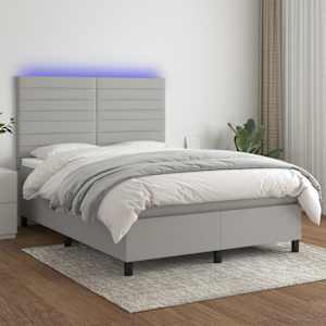 Box spring postel s matrací a LED světle šedá 140x190 cm textil - obrázek 1