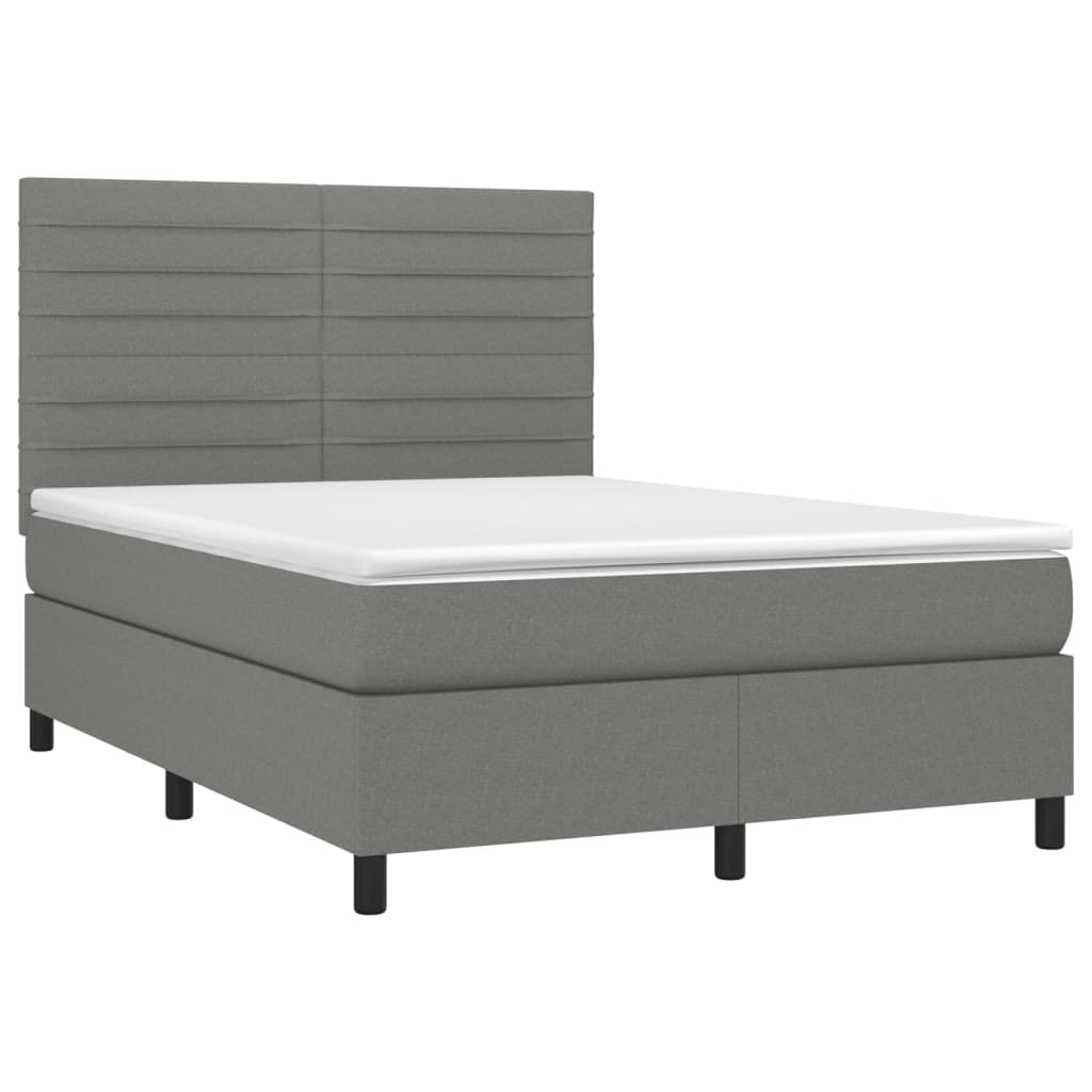 vidaXL Boxspring met matras en LED stof donkergrijs 140x190 cm afbeelding
