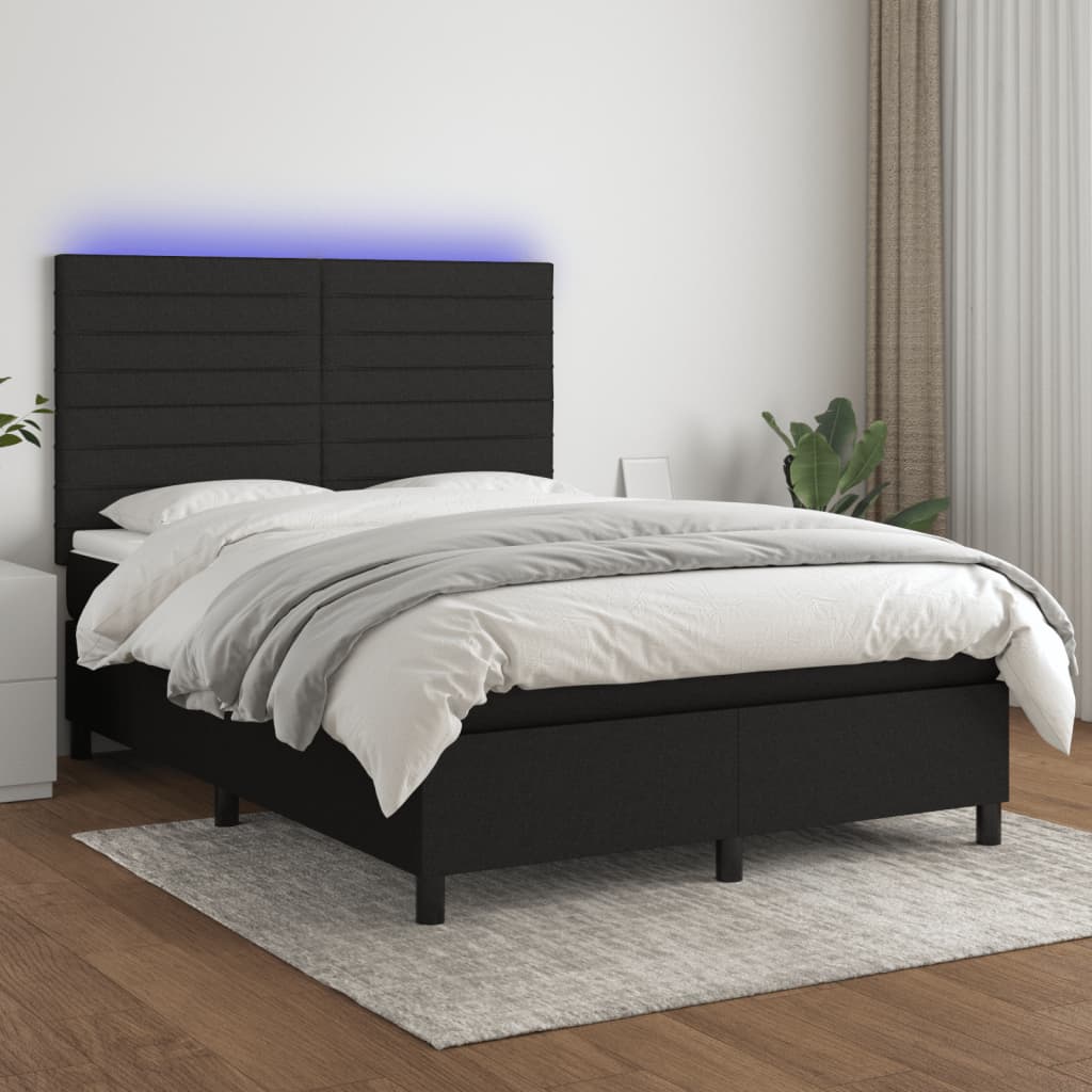 Box spring postel s matrací a LED černá 140x190 cm textil