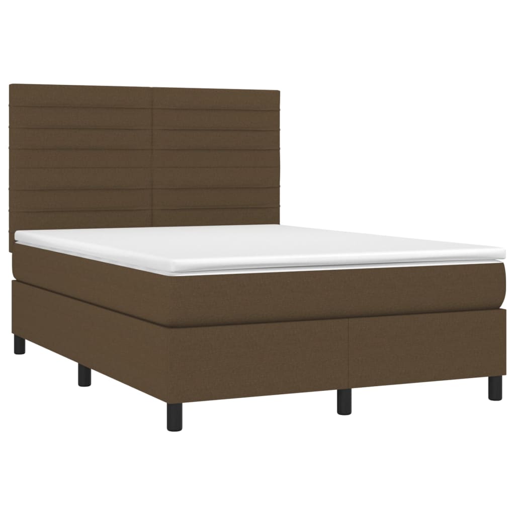 vidaXL Boxspring met matras en LED stof donkerbruin 140x190 cm afbeelding