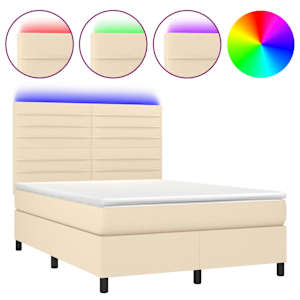 Box spring postel s matrací a LED krémová 140x190 cm textil - obrázek 2