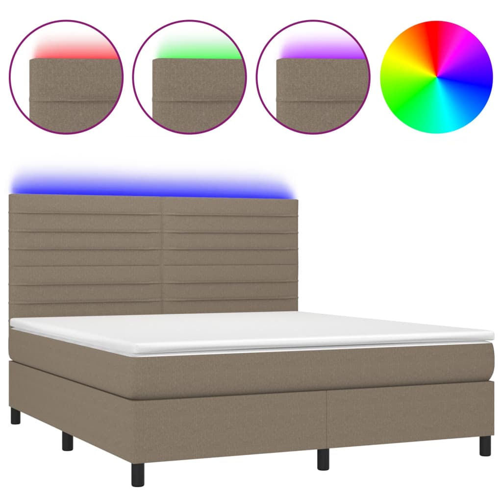 vidaXL Box spring postelja z vzmetnico LED taupe 160x200 cm blago