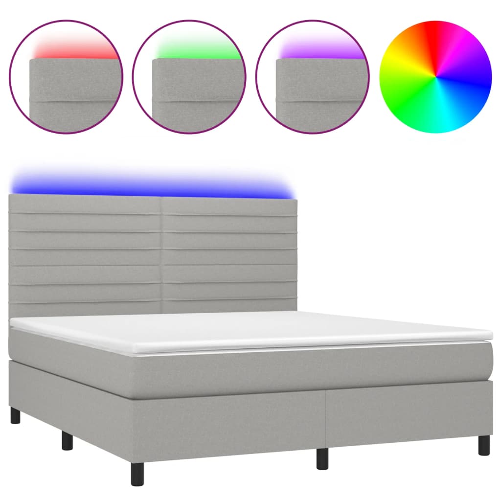 Világosszürke szövet rugós és LED-es ágy matraccal 160x200 cm 