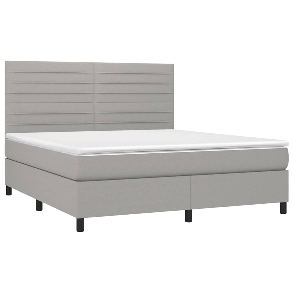 vidaXL Boxspring met matras en LED stof lichtgrijs 180x200 cm afbeelding