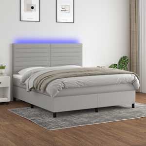 Box spring postel s matrací a LED světle šedá 180x200 cm textil - obrázek 1