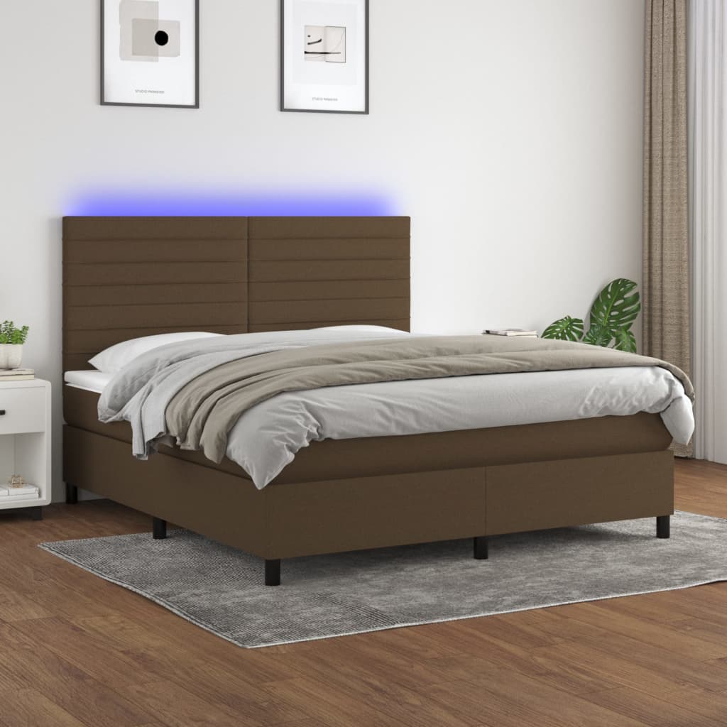 Box spring postel s matrací a LED tmavě hnědá 180x200 cm textil