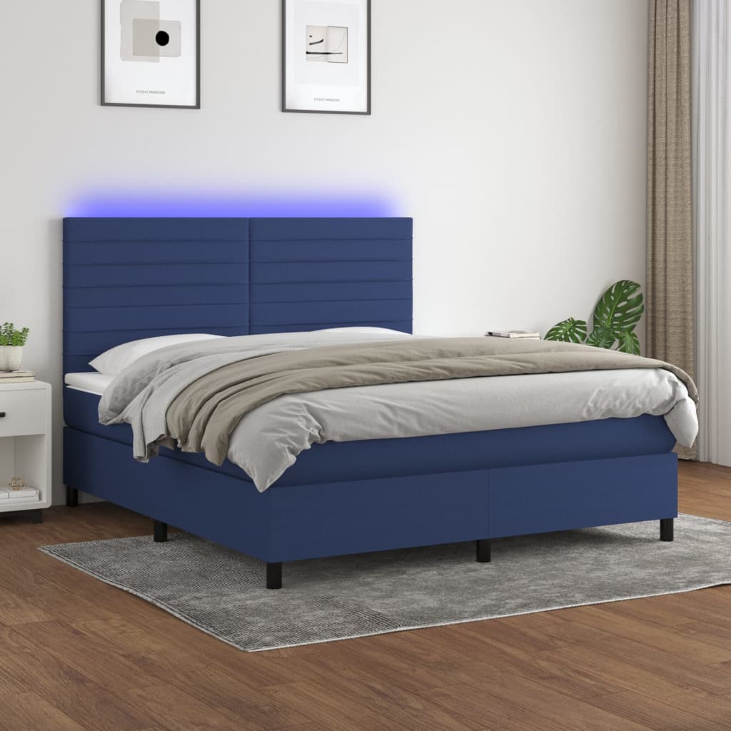 Boxspringbett mit Matratze & LED Blau 180×200 cm Stoff