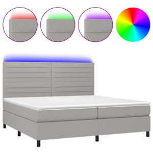 Box spring postel s matrací a LED světle šedá 200x200 cm textil - obrázek 2