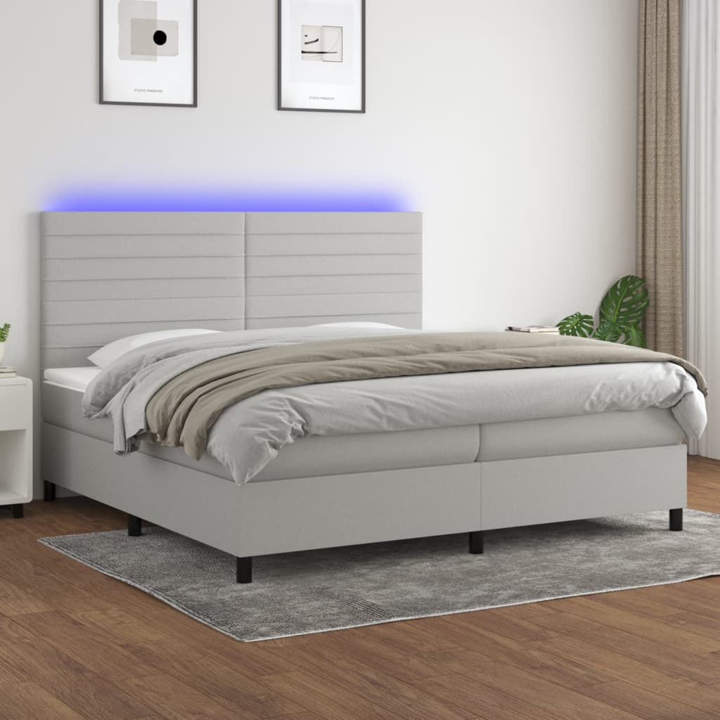 vidaXL Boxspringbett mit Matratze & LED Hellgrau 200x200 cm Stoff