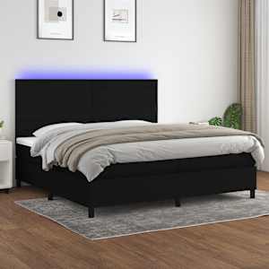 Box spring postel s matrací a LED černá 200x200 cm textil - obrázek 1
