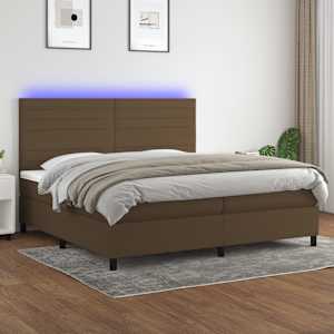 Box spring postel s matrací a LED tmavě hnědá 200x200 cm textil - obrázek 1