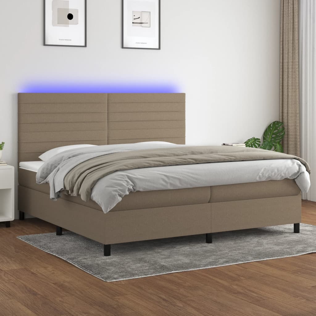 vidaXL Boxspringbett mit Matratze & LED Taupe 200x200 cm Stoff