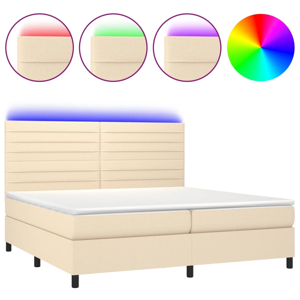 Thumbnail - vidaXL Boxspringbett mit Matratze & LED Creme 200x200 cm Stoff