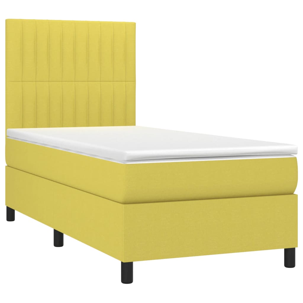 Pat cu arcuri, saltea și LED, verde, 80x200 cm, textil