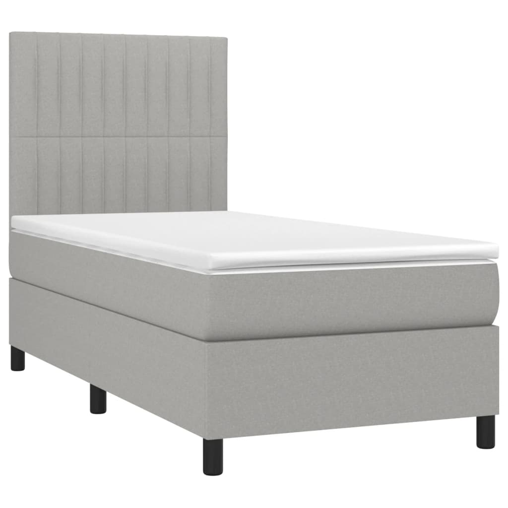 vidaXL Boxspring met matras en LED stof lichtgrijs 90x190 cm afbeelding