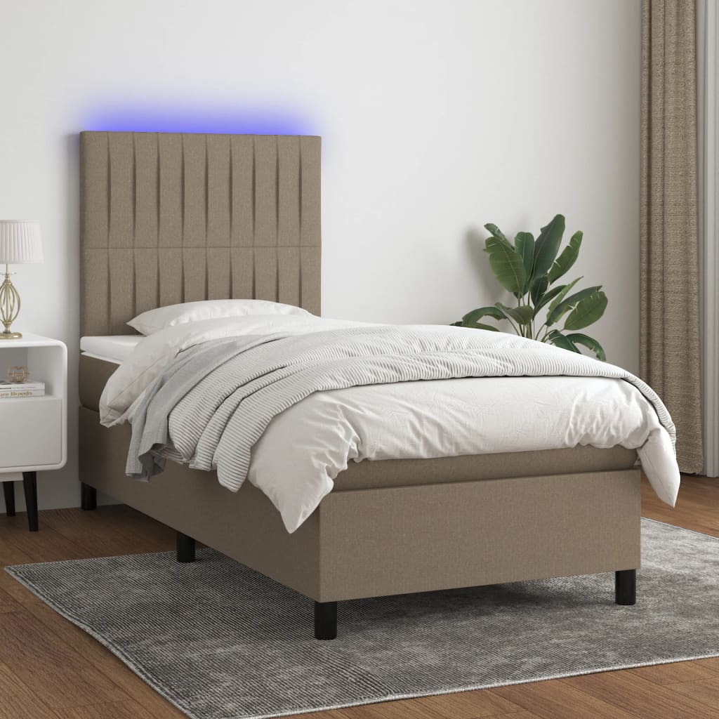 vidaXL Boxspringbett mit Matratze & LED Taupe 90x190 cm Stoff