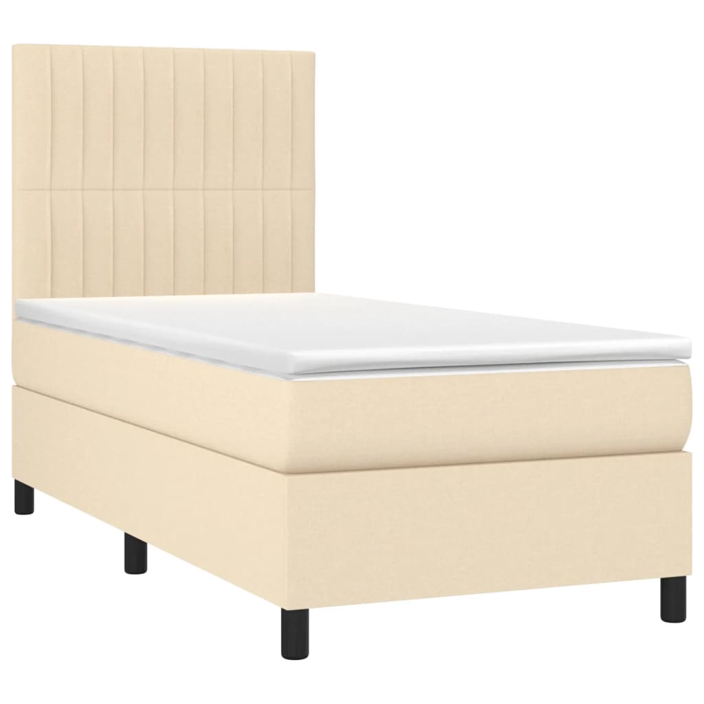 vidaXL Boxspring met matras en LED stof crèmekleurig 90x190 cm afbeelding
